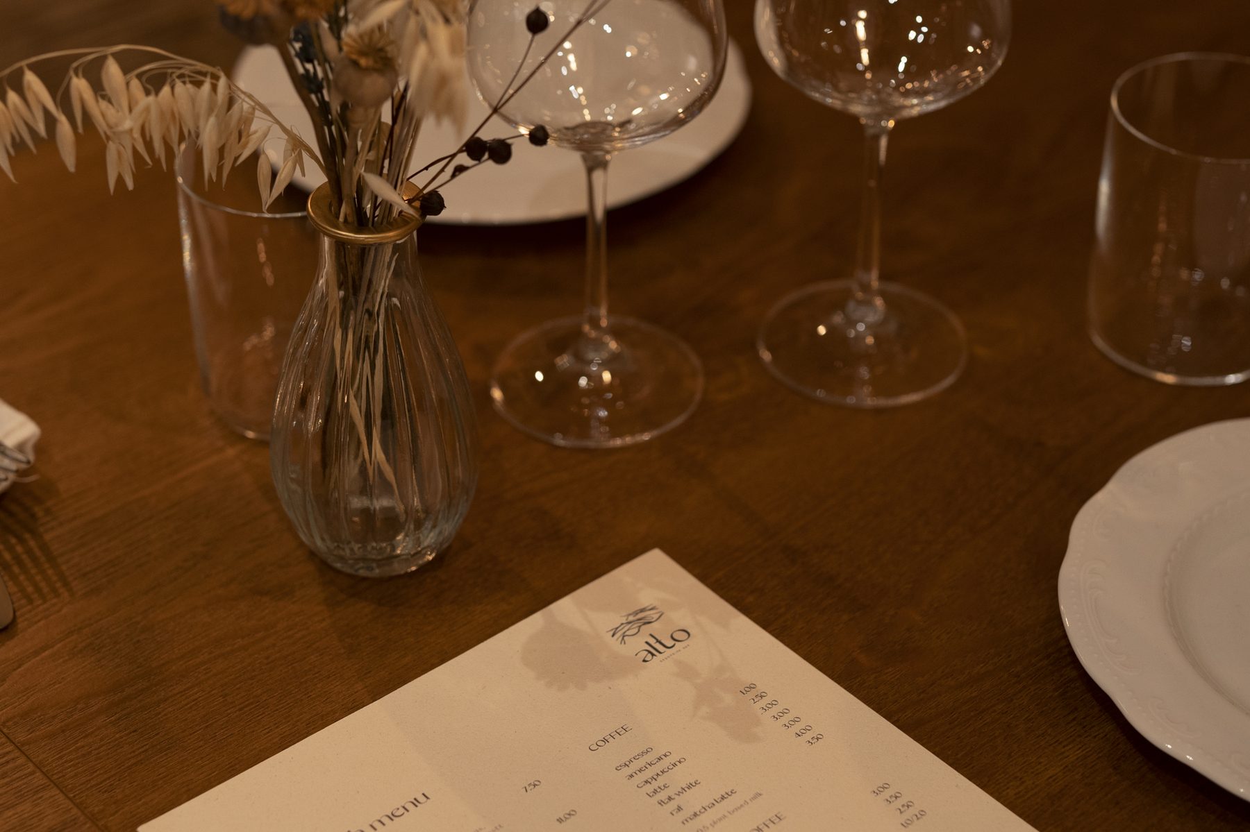 wine glasses on a table at alto porto